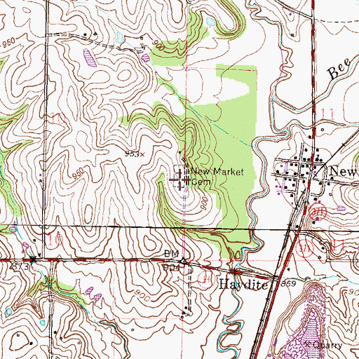 Topographic Map of New Market Cemetery, MO