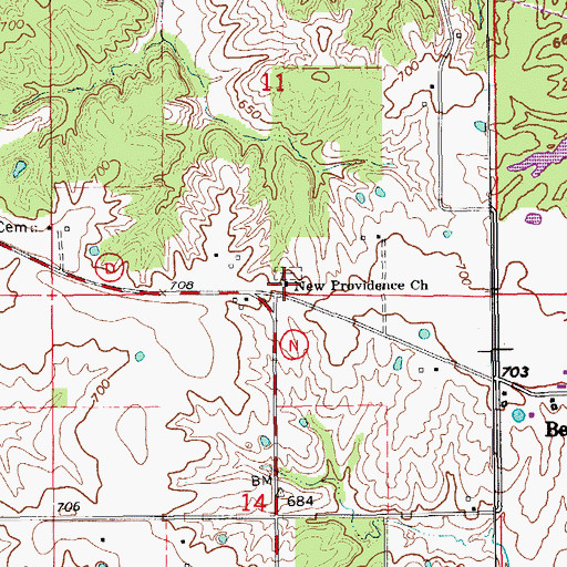 Topographic Map of New Providence Church, MO