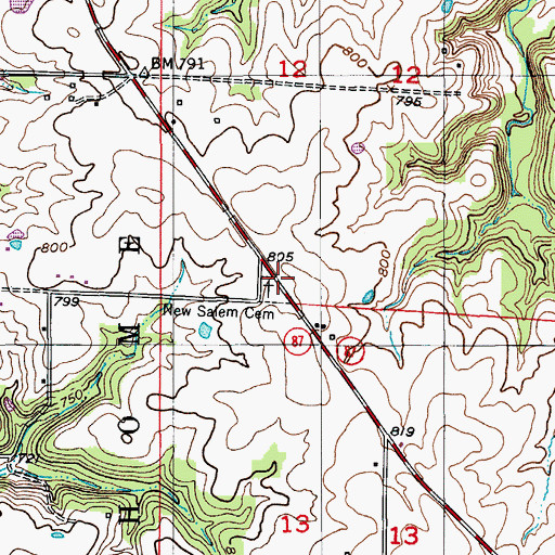 Topographic Map of New Salem Cemetery, MO