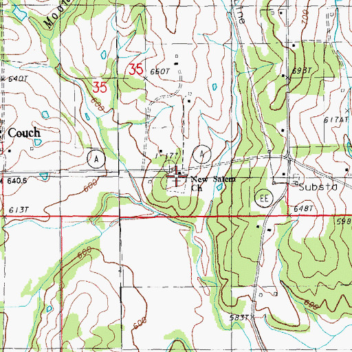 Topographic Map of New Salem Church, MO
