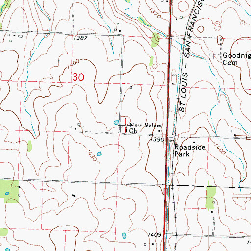 Topographic Map of New Salem Church, MO