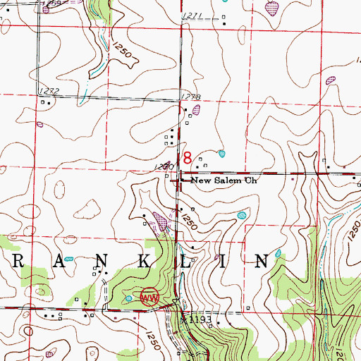 Topographic Map of New Salem Church, MO
