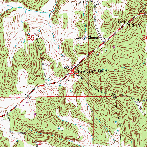 Topographic Map of New Salem Church, MO