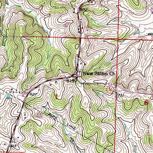 Topographic Map of New Salem Church, MO