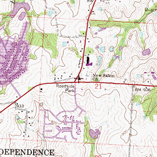 Topographic Map of New Salem Church, MO