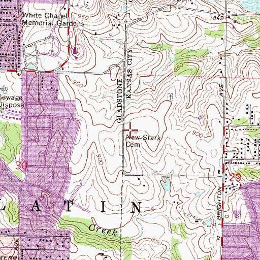 Topographic Map of New Stark Cemetery, MO