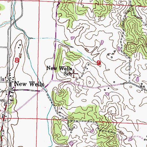 Topographic Map of New Wells School, MO