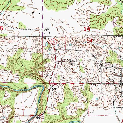 Topographic Map of Newark Cemetery, MO