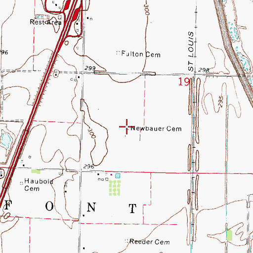 Topographic Map of Newbauer Cemetery, MO