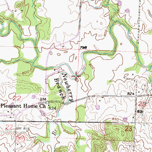 Topographic Map of Newberry Branch, MO