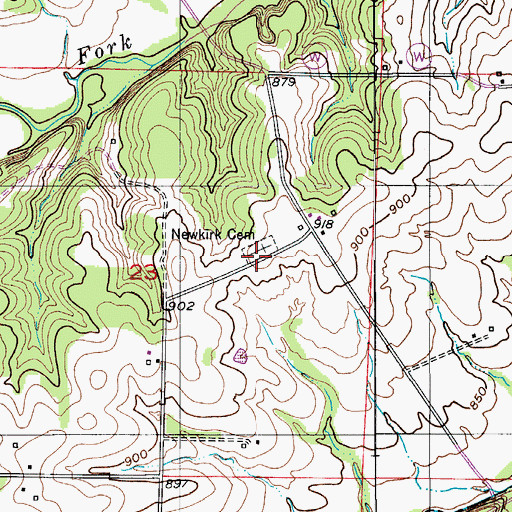 Topographic Map of Newkirk Cemetery, MO