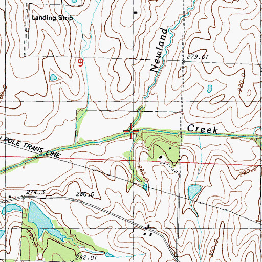 Topographic Map of Newland Creek, MO