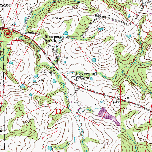 Topographic Map of Newport Presbyterian Cemetery, MO