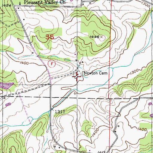 Topographic Map of Newton Cemetery, MO