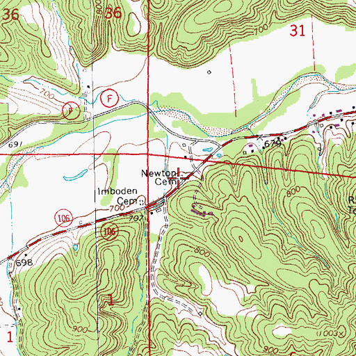 Topographic Map of Newton Cemetery, MO