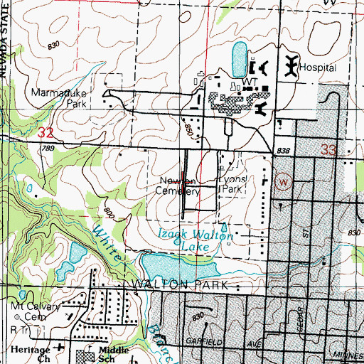 Topographic Map of Newton Cemetery, MO