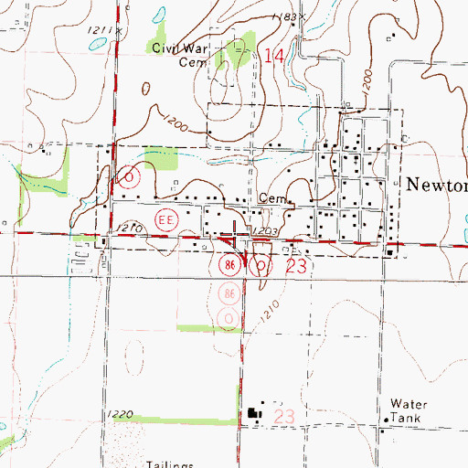 Topographic Map of Newtonia, MO