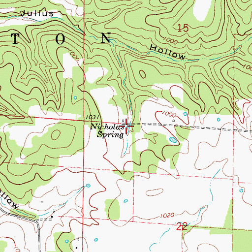 Topographic Map of Nicholas Spring, MO