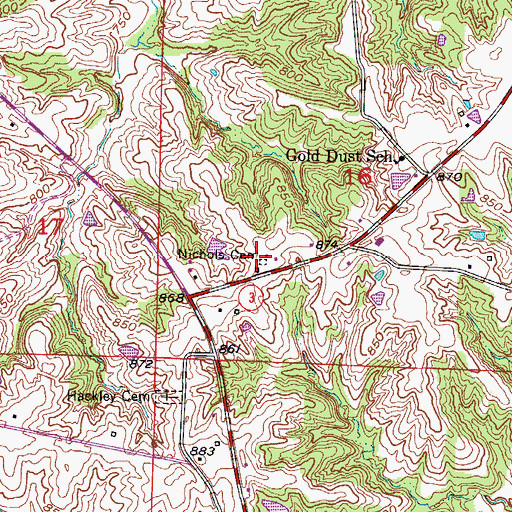 Topographic Map of Nichols Cemetery, MO