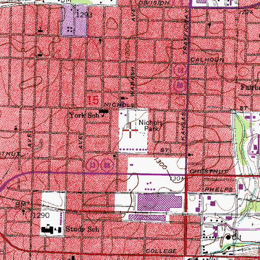 Topographic Map of Nichols Park, MO