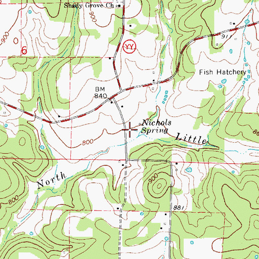 Topographic Map of Nichols Spring, MO