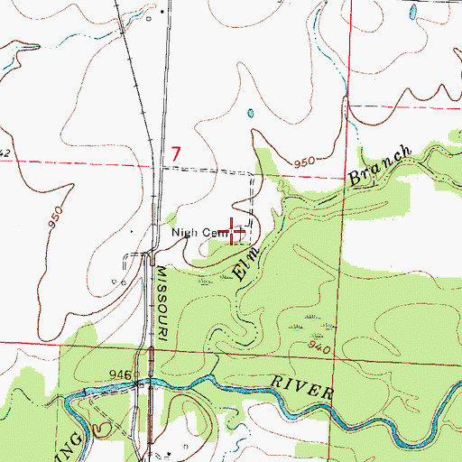 Topographic Map of Nigh Cemetery, MO