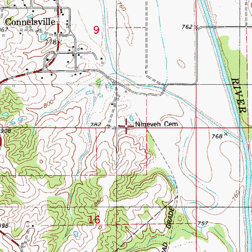Topographic Map of Nineveh Cemetery, MO