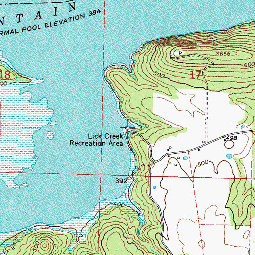 Topographic Map of Lick Creek Recreation Area, AR