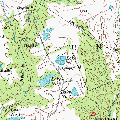 Topographic Map of Number One Lake, MO