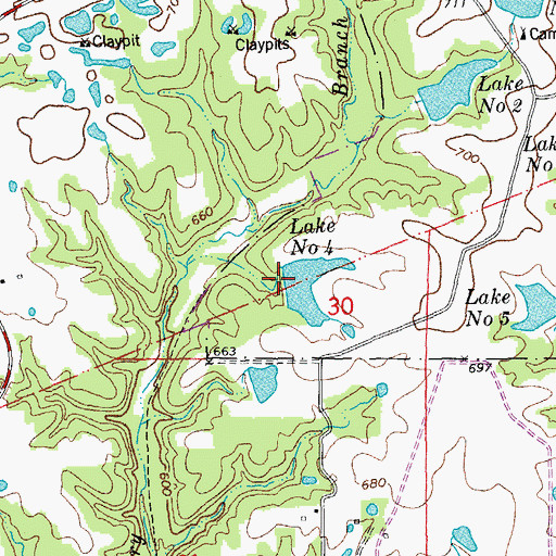 Topographic Map of Number Four Lake, MO