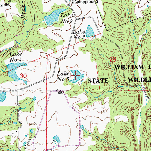 Topographic Map of Number Five Lake, MO