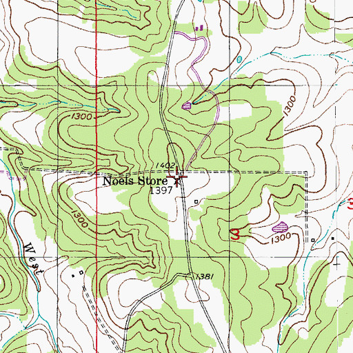 Topographic Map of Noels Store, MO