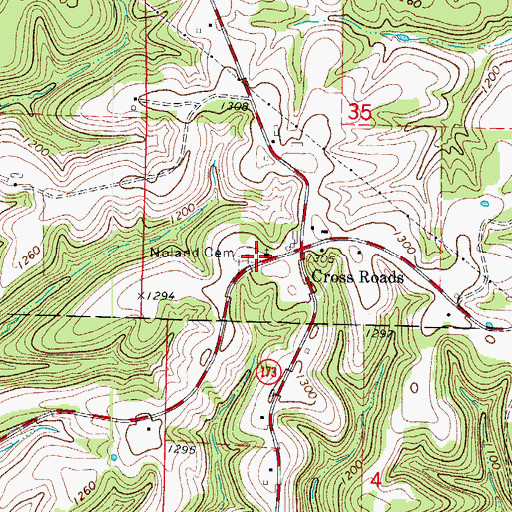 Topographic Map of Noland Cemetery, MO