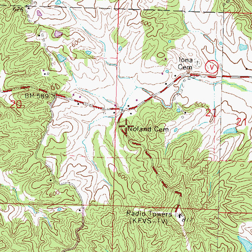 Topographic Map of Noland Cemetery, MO