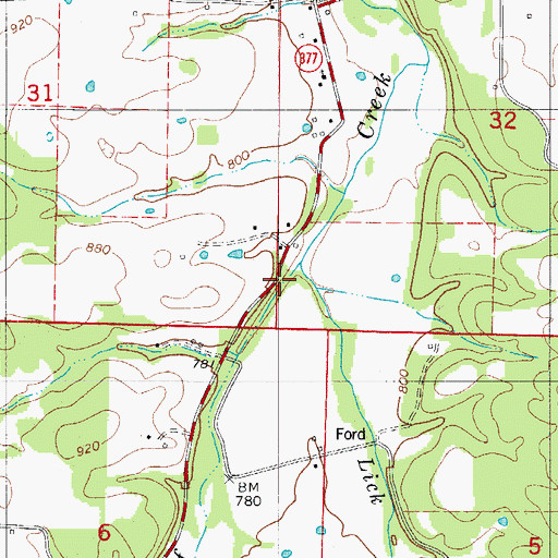 Topographic Map of Lick Fork Creek, AR