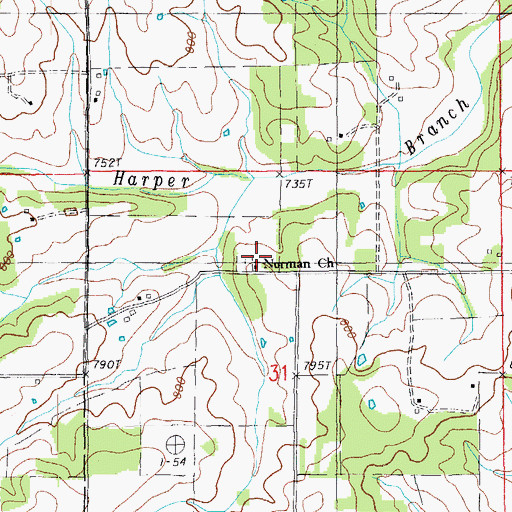 Topographic Map of Norman Church, MO