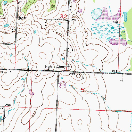 Topographic Map of Norris Cemetery, MO