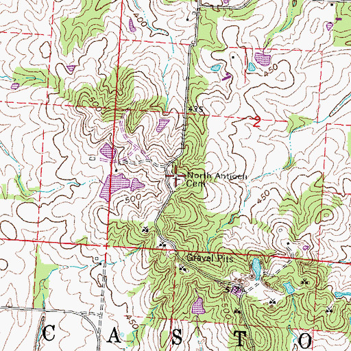 Topographic Map of North Antioch Cemetery, MO