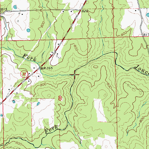 Topographic Map of North Fork Jonca Creek, MO