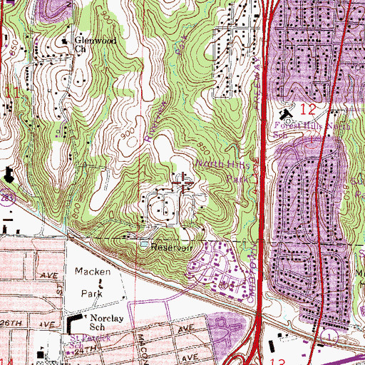 Topographic Map of North Hills Park, MO