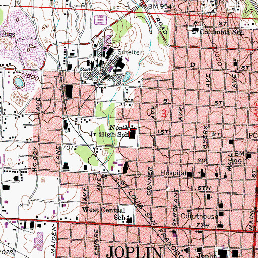 Topographic Map of North Middle School, MO