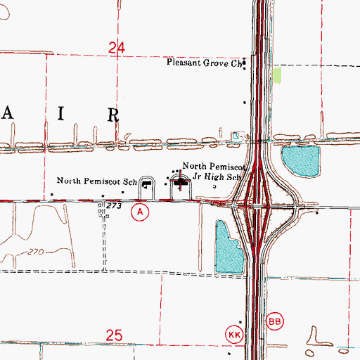 Topographic Map of North Pemiscot Junior High School, MO