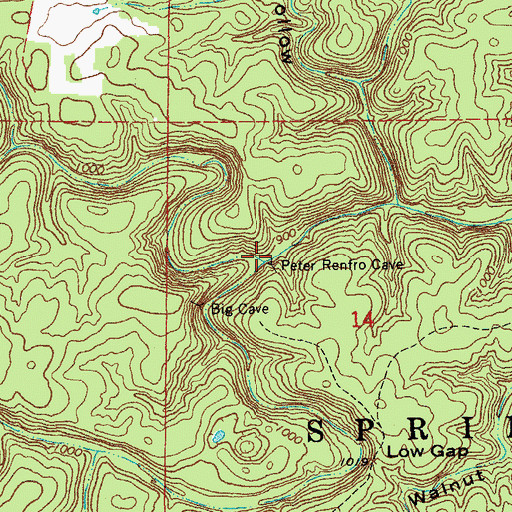 Topographic Map of North Prong Leatherwood Creek, MO