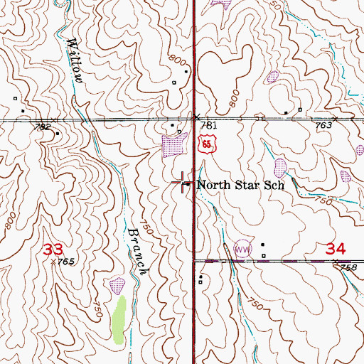 Topographic Map of North Star School, MO