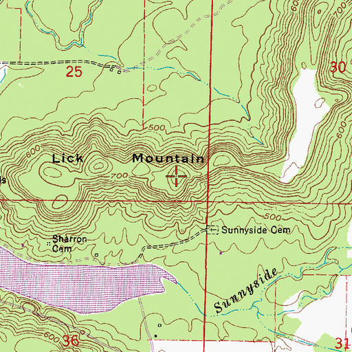 Topographic Map of Lick Mountain, AR