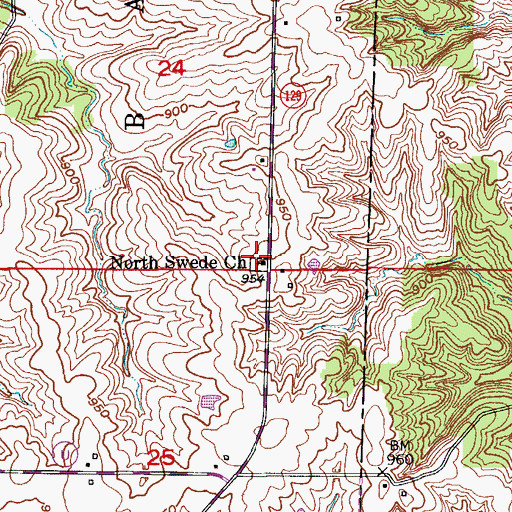 Topographic Map of North Swede Church, MO