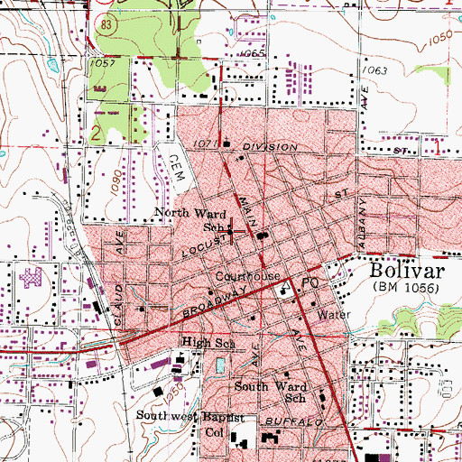 Topographic Map of North Ward School, MO