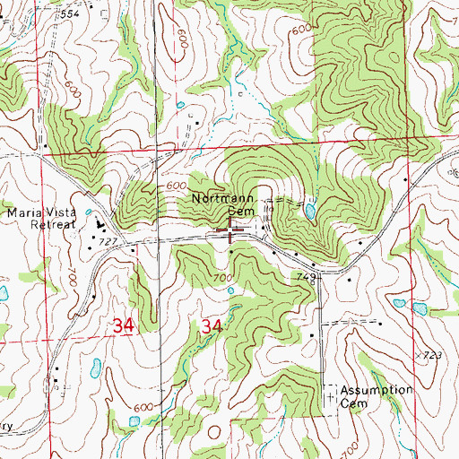 Topographic Map of Nortmann Cemetery, MO