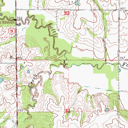 Topographic Map of Norwegian Creek, MO