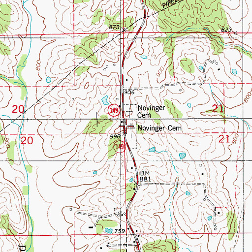 Topographic Map of Novinger Cemetery, MO